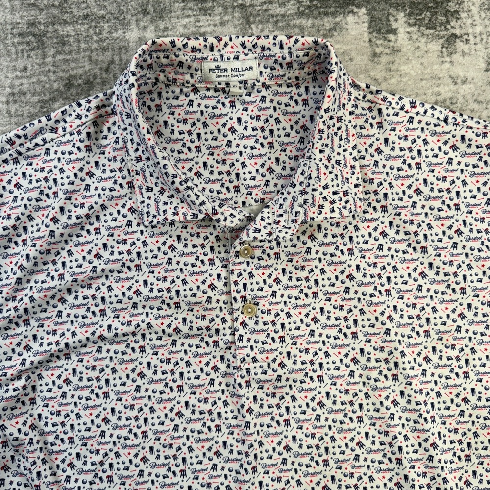 Peter Millar Barstool Sports Golf Polo Men XL AOP Geometric Print Summer Comfort